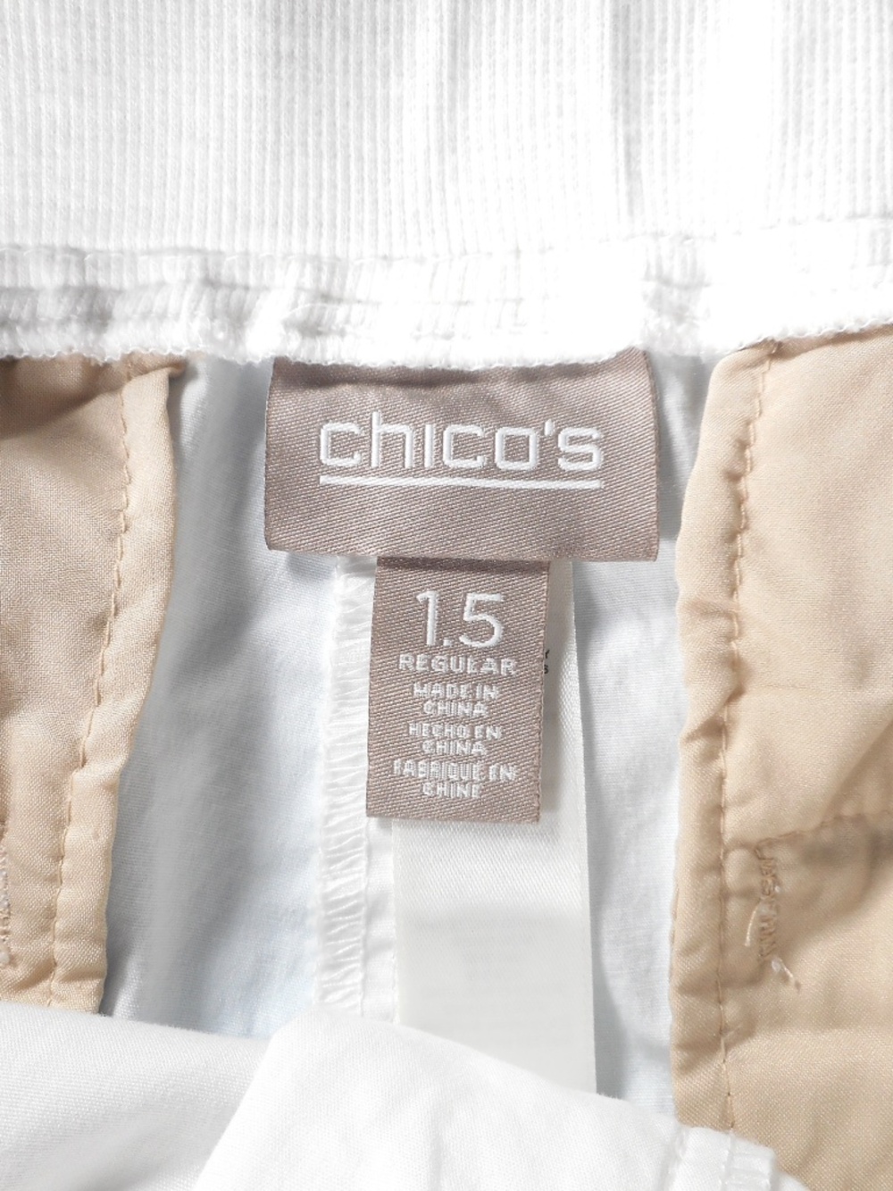 Chicos 1.5 M 10 White Alabaster Cotton Stretch Pant Poplin Cropped Roll-Tab - Picture 2 of 11